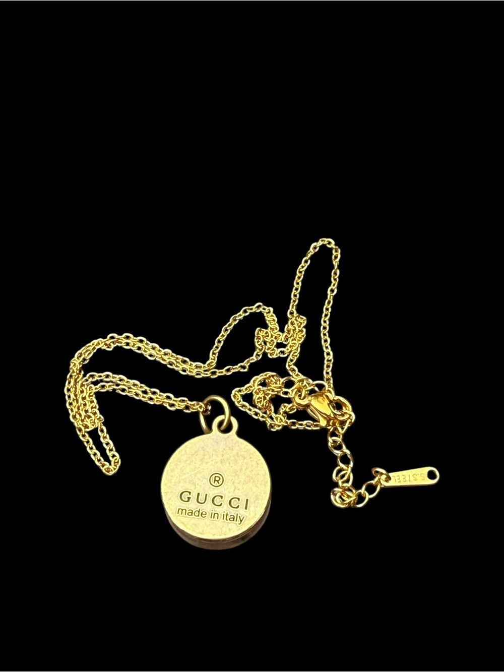 Upcycled GG Navy and Gold Bee Pendant Necklace - Elegant Women's Jewelry - Picture 3 of 5